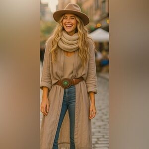 Ellamoda Tan Linen Button Front Dress Size  L/XL